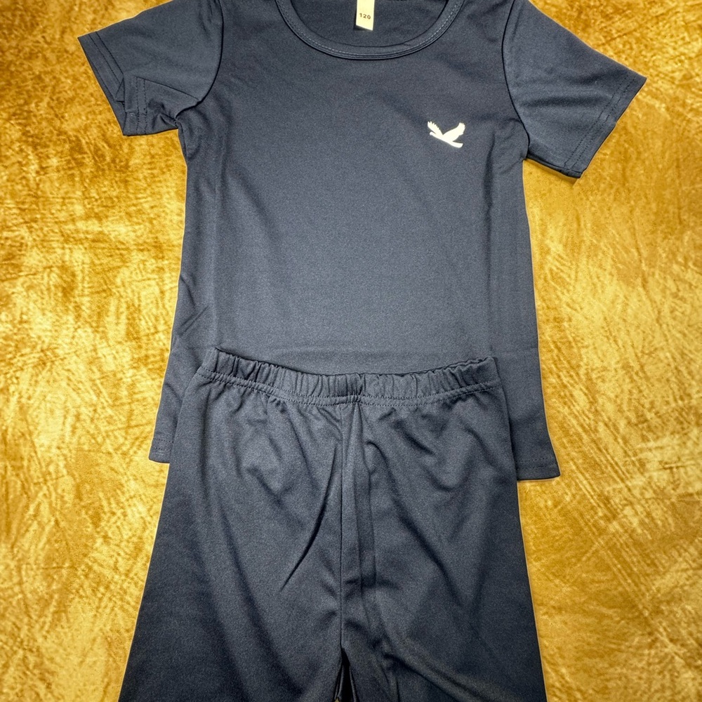 Navy 2 piece outfit set shirt shorts kids boys 6 / 7 NWOT